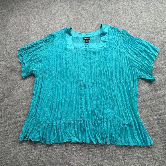 Maggie Barnes Blouse Womens 5X 34/36W Aqua Pleated‎ Dot Crinkle Sheer Boho Fairy - Picture 1 of 8